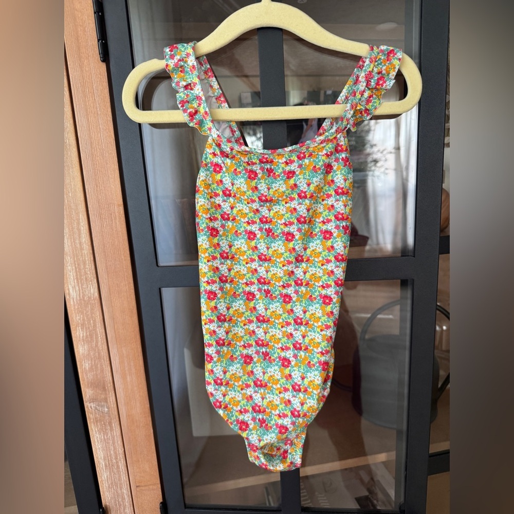 Zara Kids floral one piece swimsuit ruffle criss cross ditsy print toddler girl
